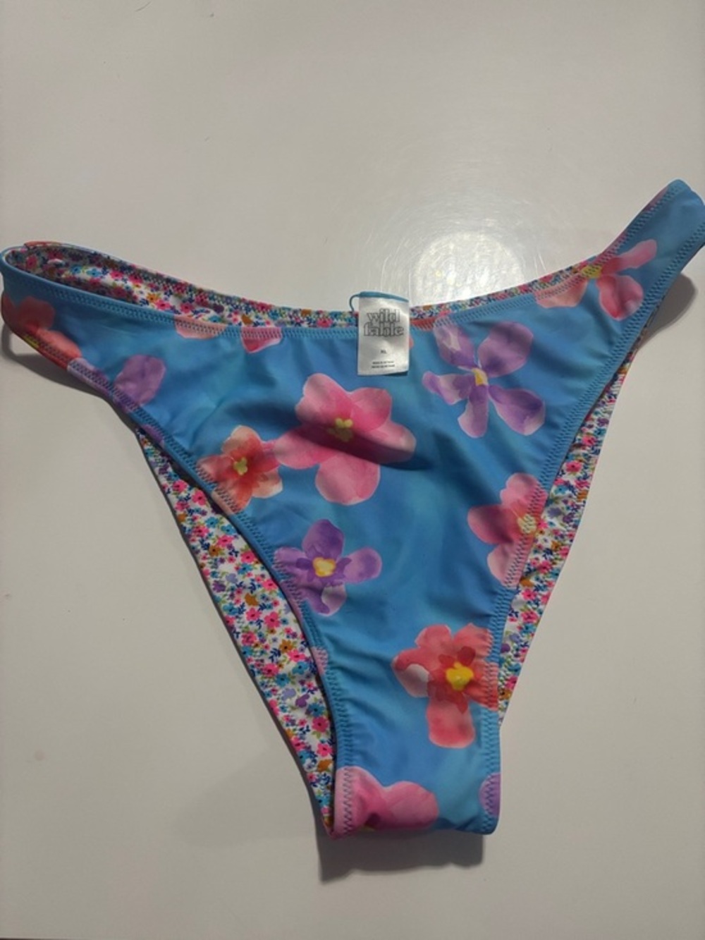 wild fable Blue Floral Swim Bottoms with Pink & Purple Flowers- reversible